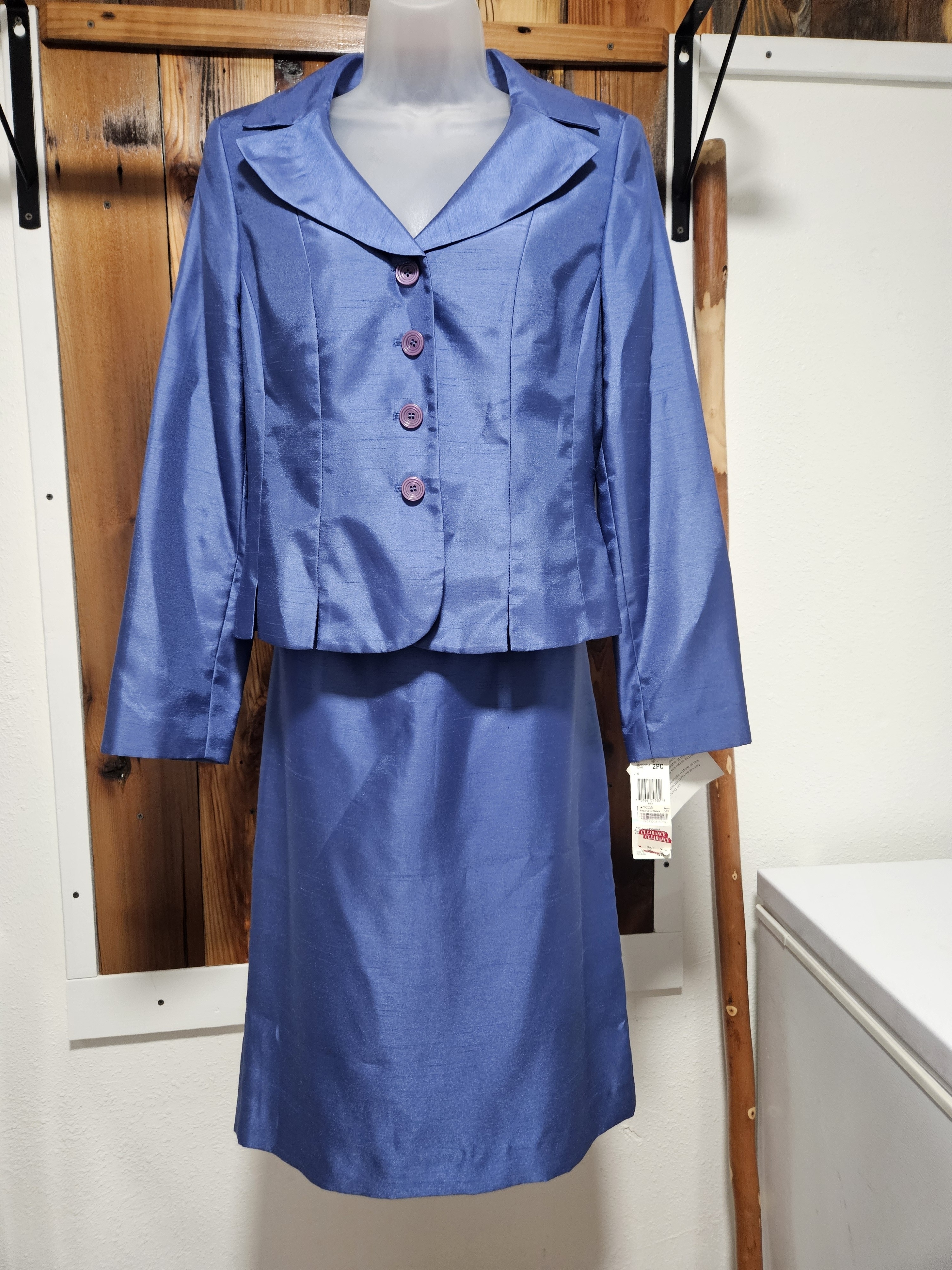Macy's Blue Satin-Like Women's Blazer And Skirt Set